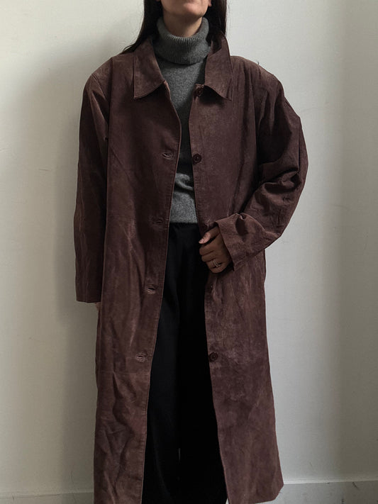 Vintage Brown Suede Trench Coat Size XL