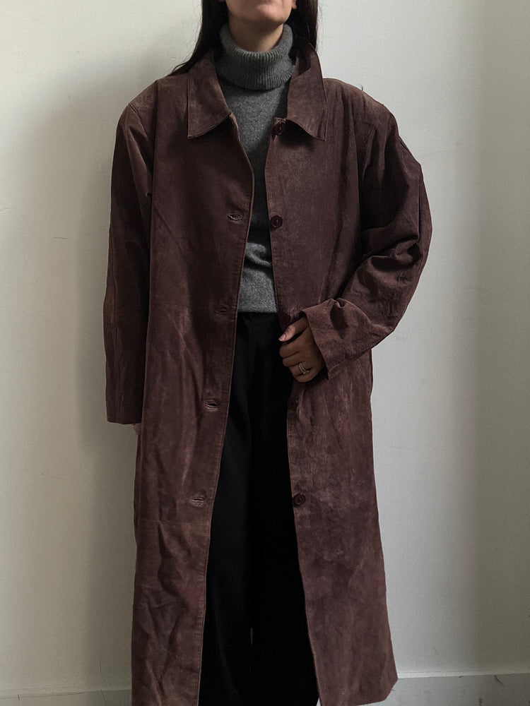 Vintage Brown Suede Trench Coat Size XL