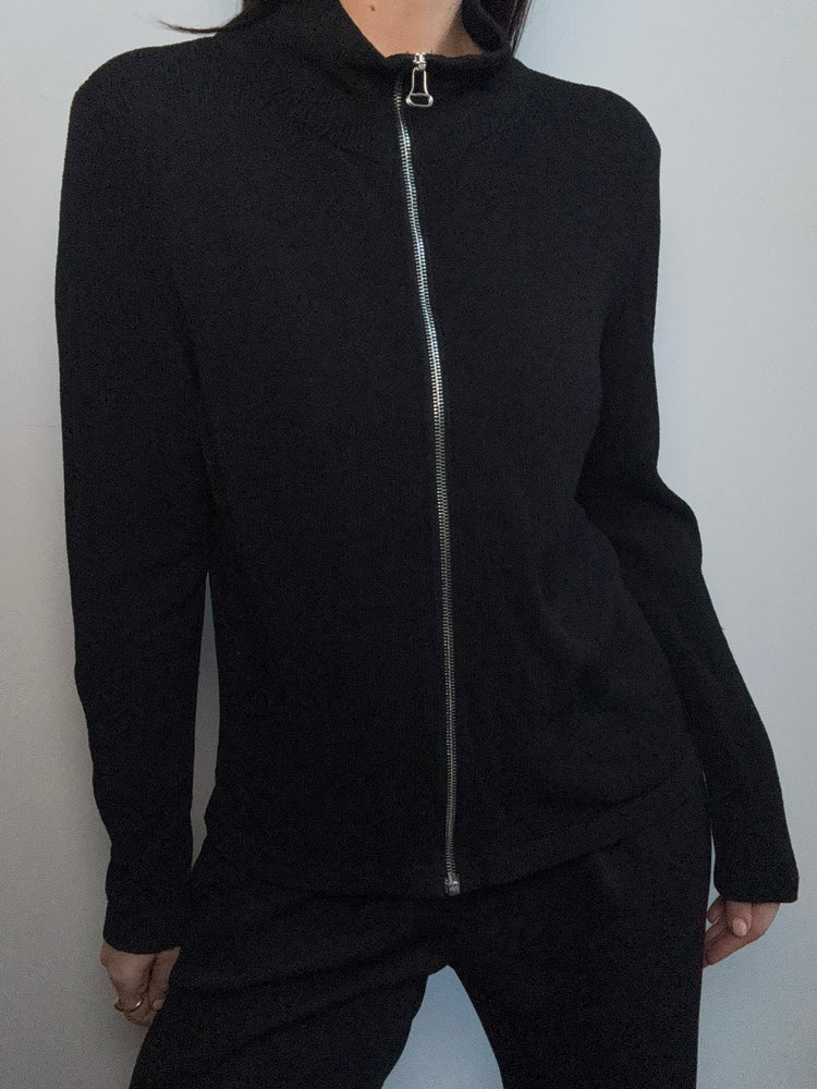 Vintage Black Knit Zip Up Size Medium