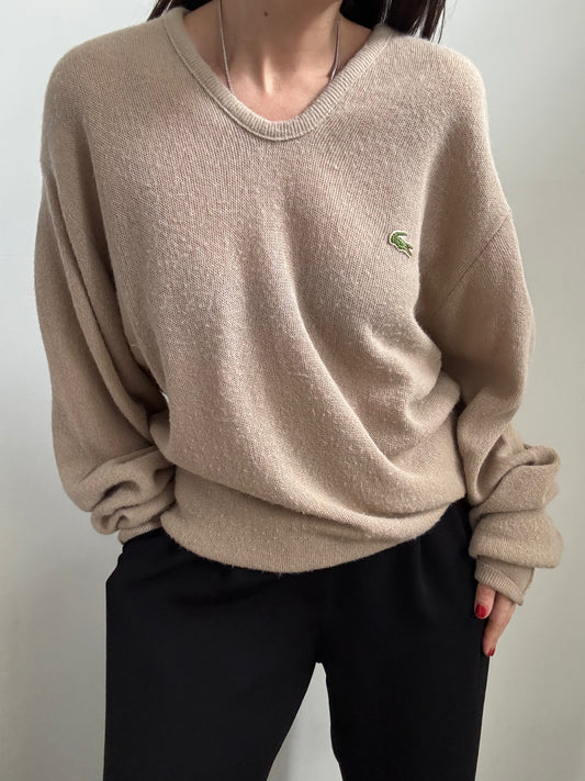 Vintage Izod Tan V-neck Sweater Size Large