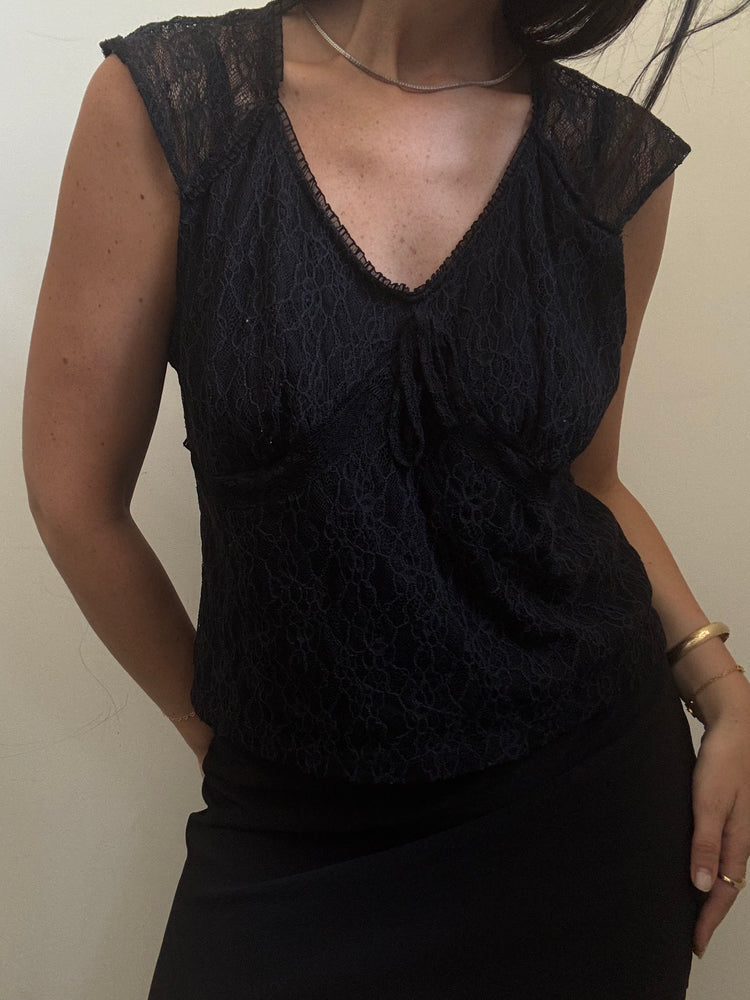 Vintage Lace Short Sleeve Blouse Size Large