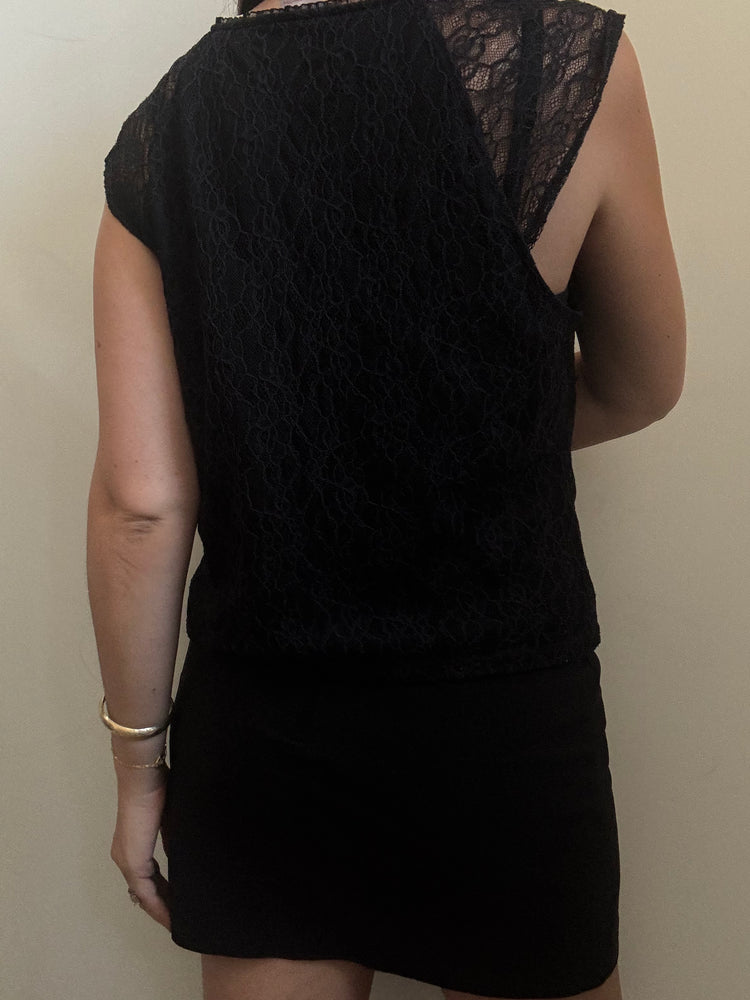 Vintage Lace Short Sleeve Blouse Size Large