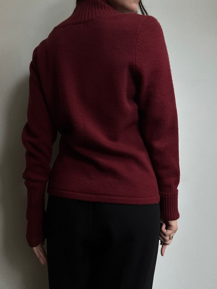 Vintage Maroon Merino Wool Wrap Cardigan Size Medium