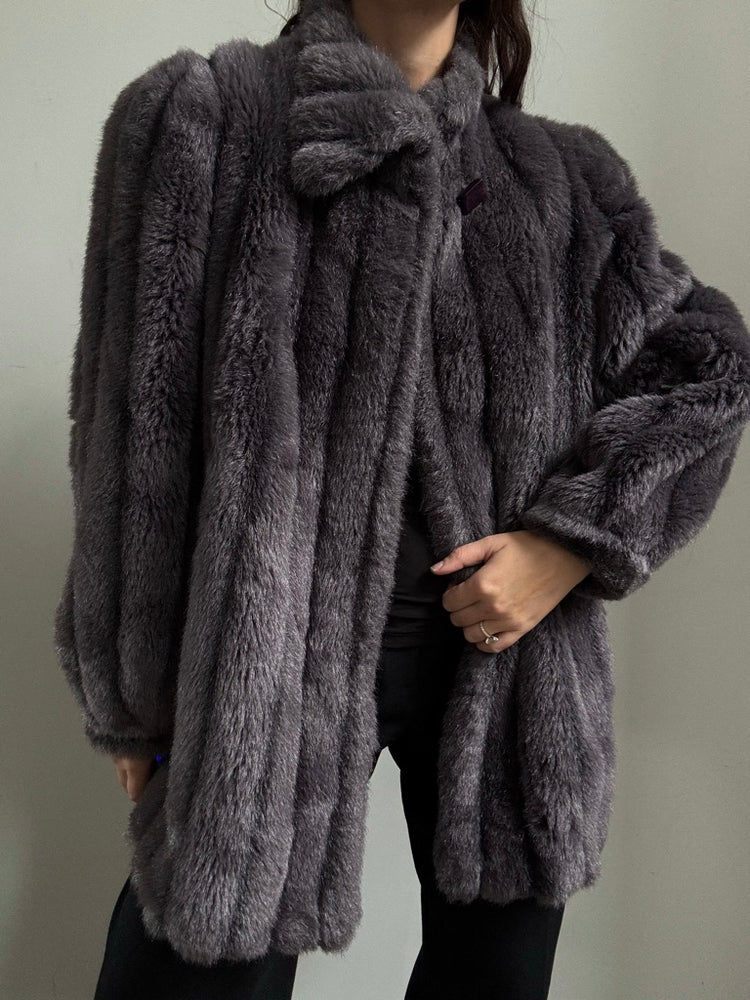 Vintage Gray Faux Fur Jacket Size Medium
