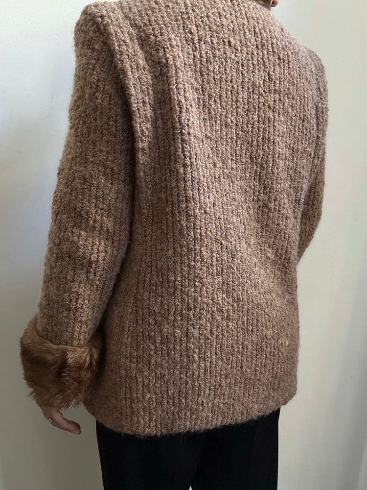 Vintage Wool Knit Faux Fur Trimmed Jacket Size Medium