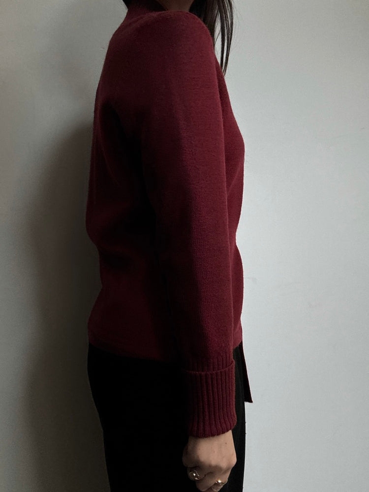 Vintage Maroon Merino Wool Wrap Cardigan Size Medium