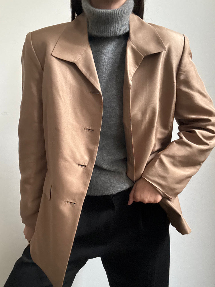 Vintage Pure Silk Light Brown Blazer Size Large
