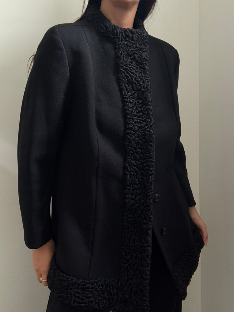 Vintage Persian Lamb Black Mid-Length Coat Size Small