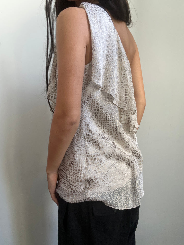 Vintage Snakeskin Patterned One-Shoulder Blouse Size S/M