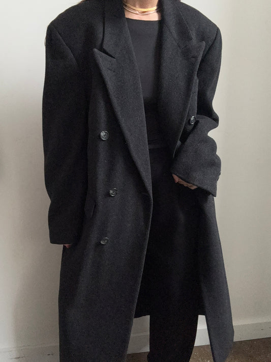 Vintage Christian Dior Deep Gray Wool Coat Size Large