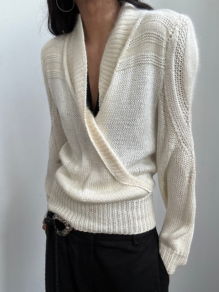 Vintage Cream Wrap Sweater Size Medium