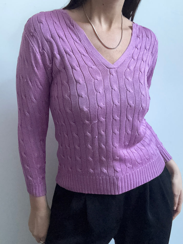 Vintage Ralph Lauren Pink Cable Knit Sweater Size S