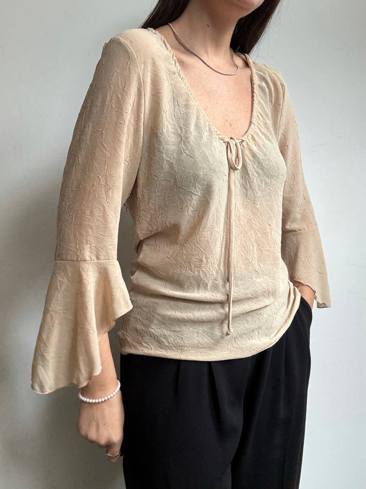 Vintage Beige Blouse + Crinkled Texture Size Medium