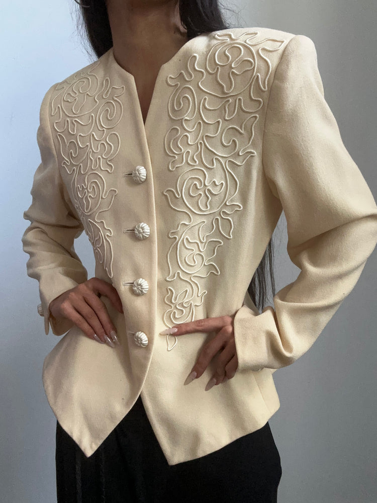 Vintage Cream Embroidered Blazer Size Small