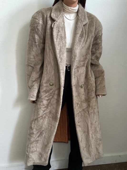 Vintage Taupe Long Faux Fur Jacket