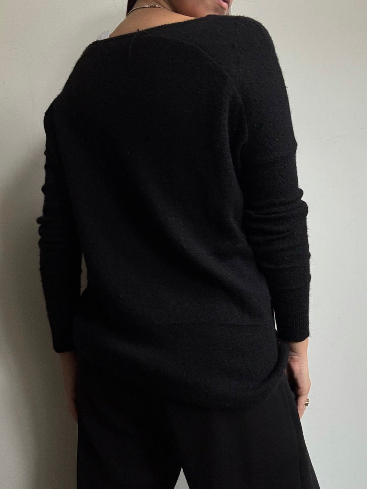 Vintage Classic Black Wool & Cashmere Boatneck Sweater Size Small