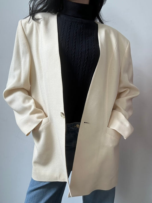 Vintage Ivory Collarless Blazer Size Large