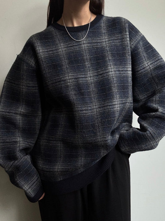 Vintage Polo Sport Navy Plaid Wool Sweater Size XL