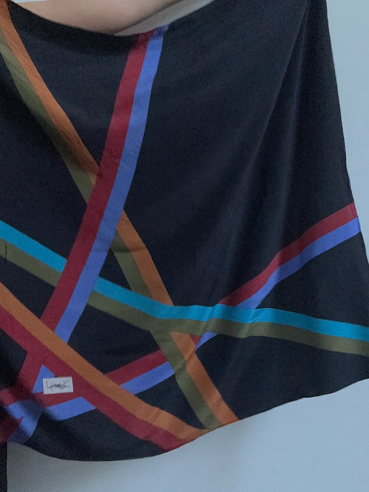 Vintage YSL Silk Black Scarf + Color Blocked Stripes