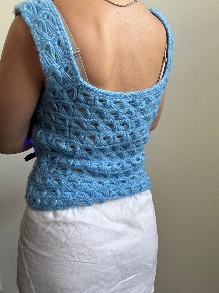 Vintage Handmade Crocheted Blue Top Size Medium