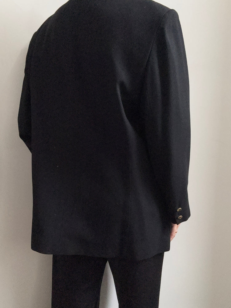 Vintage Black Blazer with Gold Button Detail Size Large