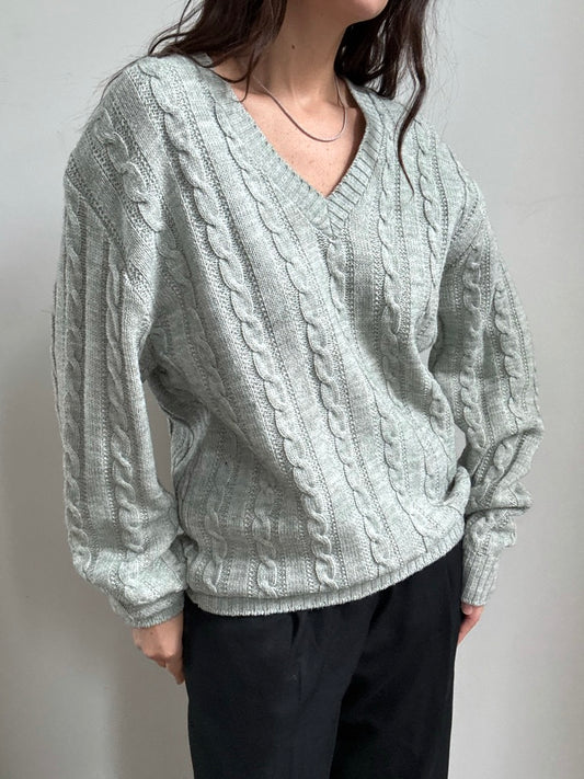 Vintage Light Mint Cable Knit Sweater Size XL