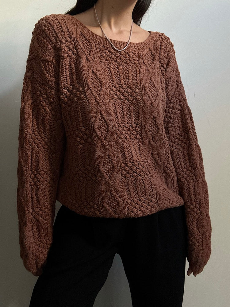 Vintage Camel Open Knit Crew Sweater Size Small