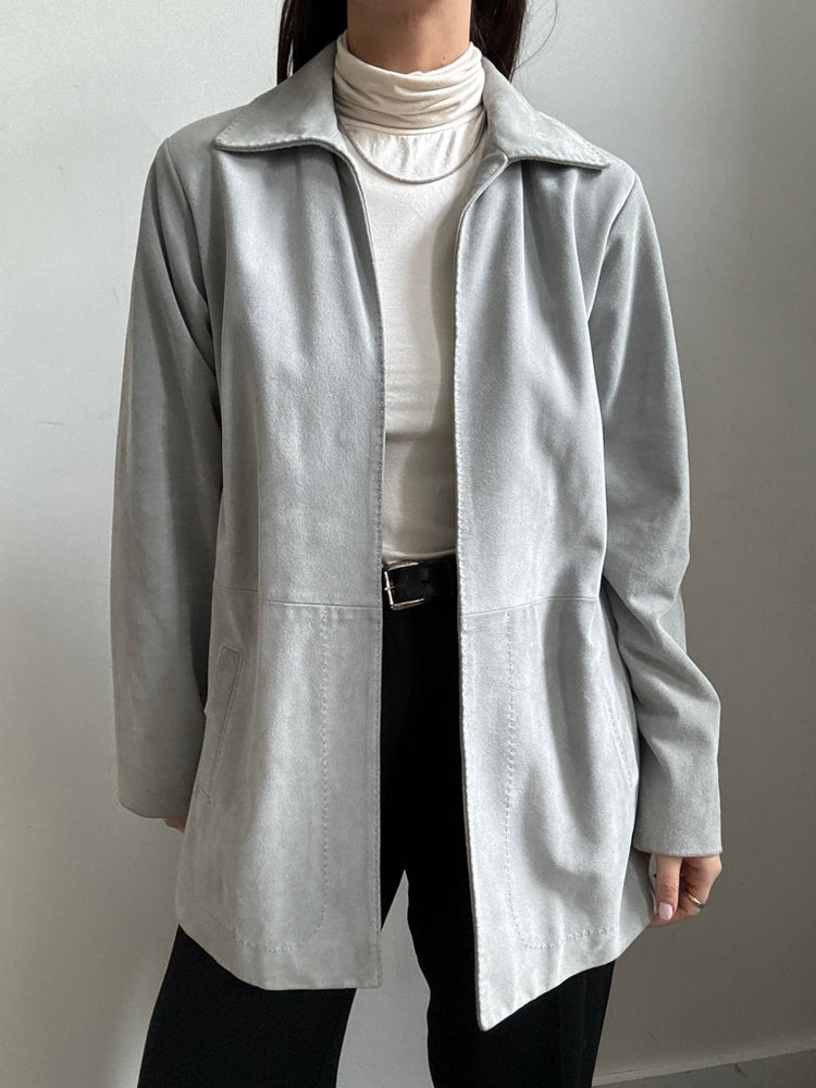 Vintage Ash Grey Suede Open Jacket Size Medium