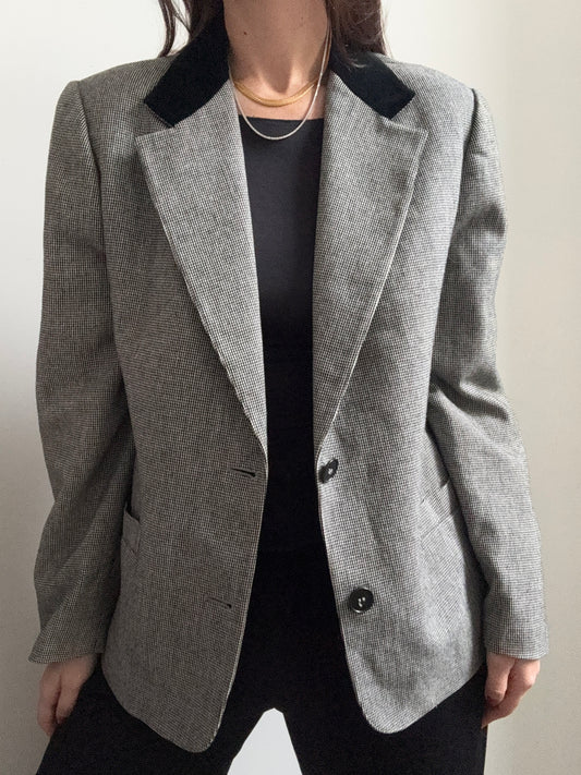 Vintage Black and White Woven Contrast Collar Blazer Size M/L