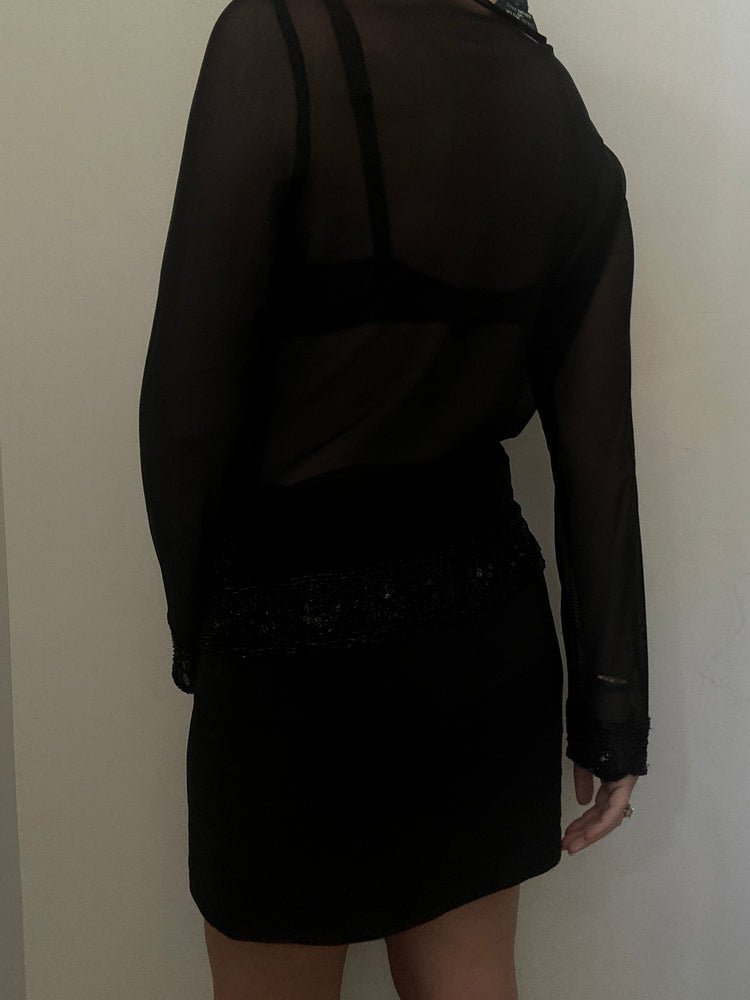 Vintage Black Sequin Sheer Top Size Medium