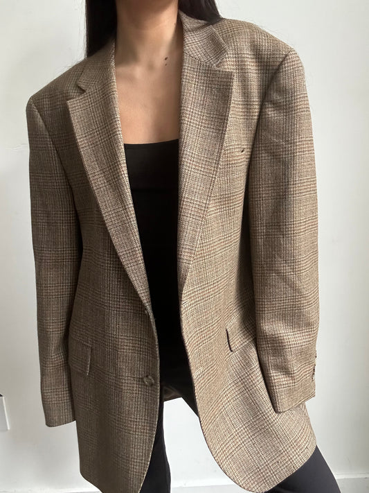 Vintage Beige Blend Plaid Blazer Size Large