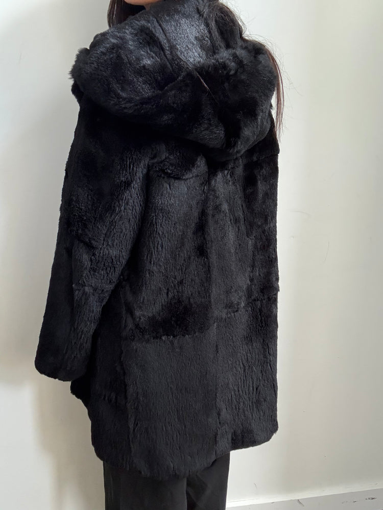 Vintage Black Dyed Rabbit Fur Coat Size S/M