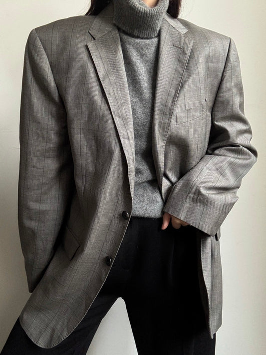 Vintage Saks Grey Plaid Blazer Size Large