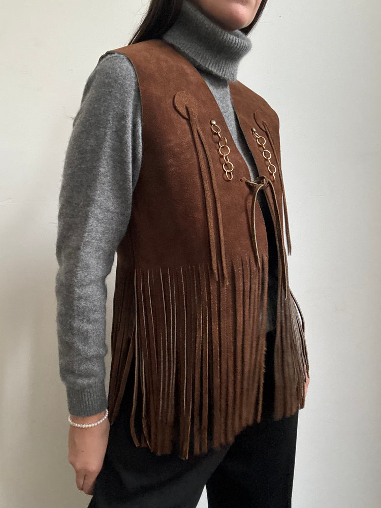 Vintage Genuine Suede Fringe Vest Size Small