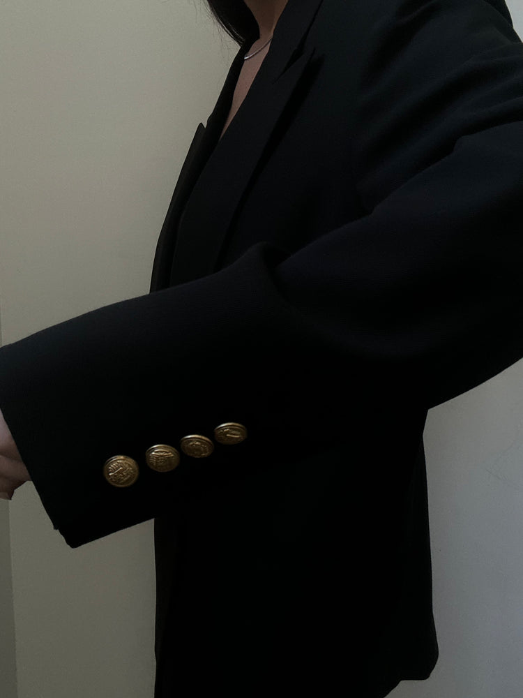Vintage Twill Black Blazer With Gold Buttons Size Medium