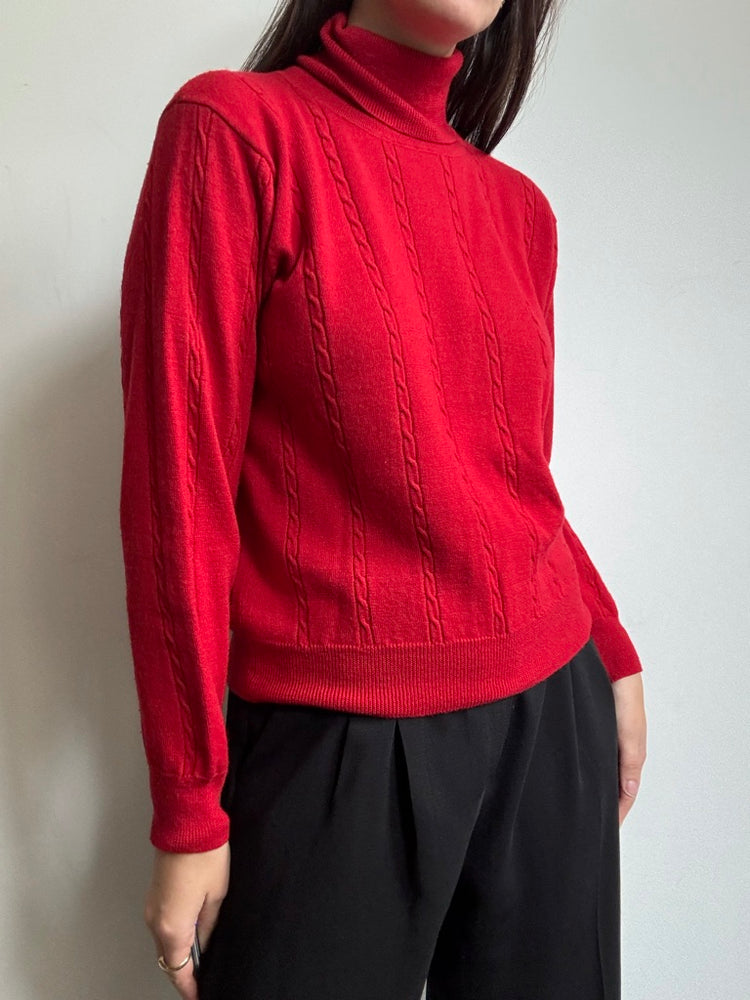 Vintage Red Merino Wool Turtleneck Size Small