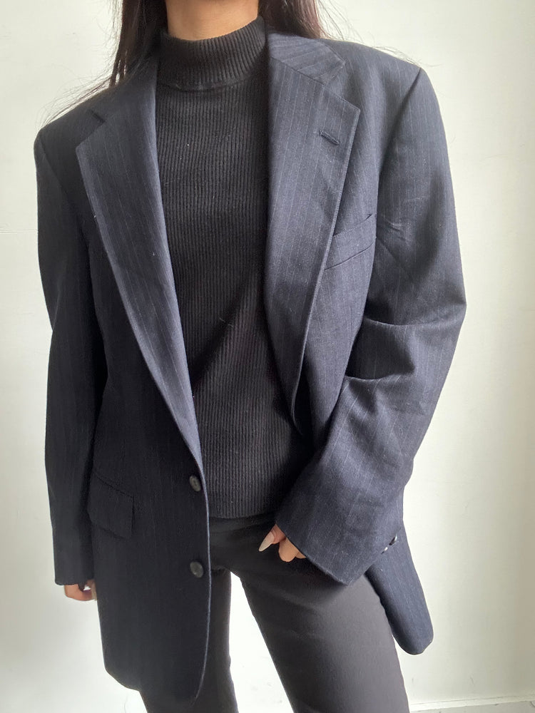 Vintage Ralph Lauren Navy Blue Striped Blazer Size Large