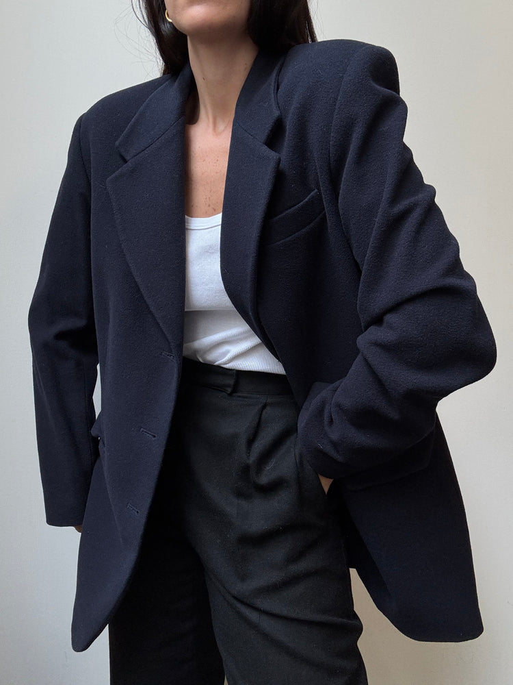 Vintage Navy Wool-Blend Tailored Blazer Size 10