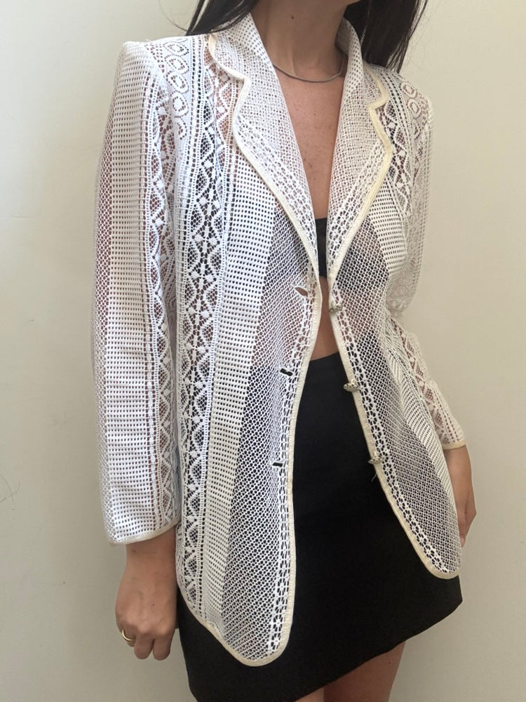 Vintage White Lace Blazer Style Blouse Size Large