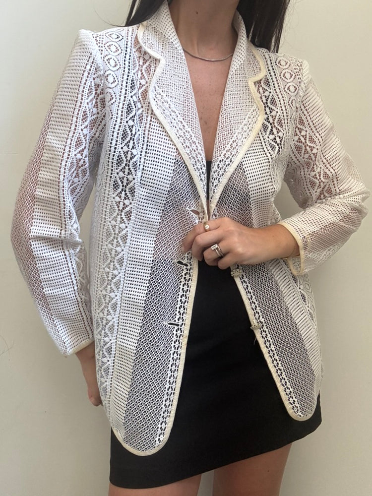 Vintage White Lace Blazer Style Blouse Size Large