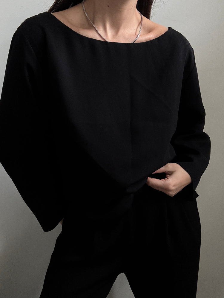 Vintage Black High Neck Long Sleeve Blouse Size Medium