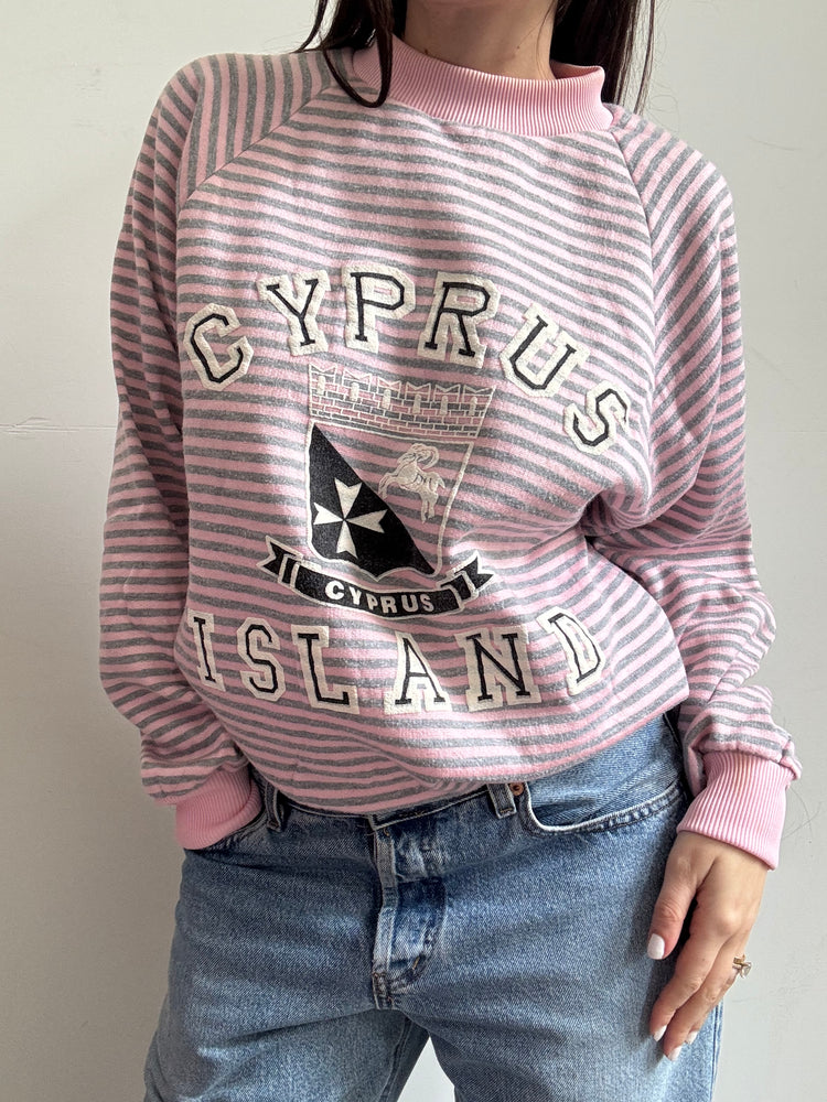 Vintage Pink and Grey Striped Cyprus Crewneck Size Medium