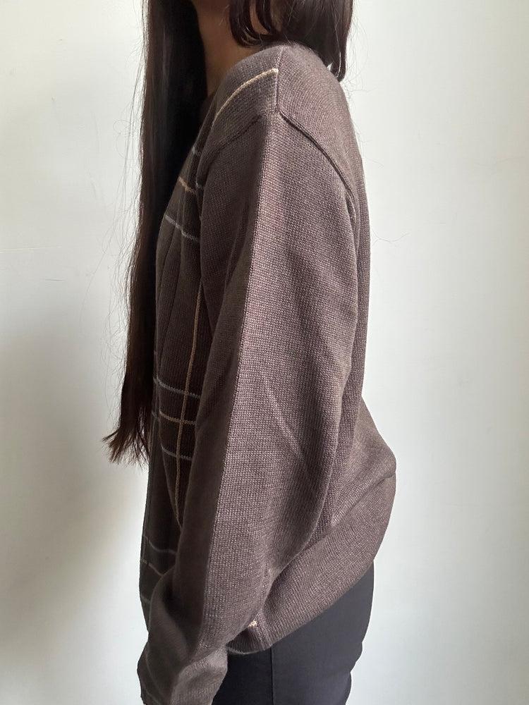 Vintage Oscar De La Renta Brown Ribbed Crew-Neck Sweater Size Large