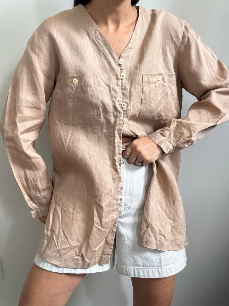 Vintage Linen Camel Button-Up Size Small