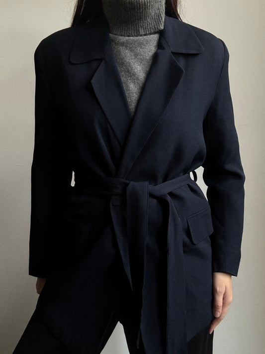 Vintage Navy Blue Belted Blazer Size Medium