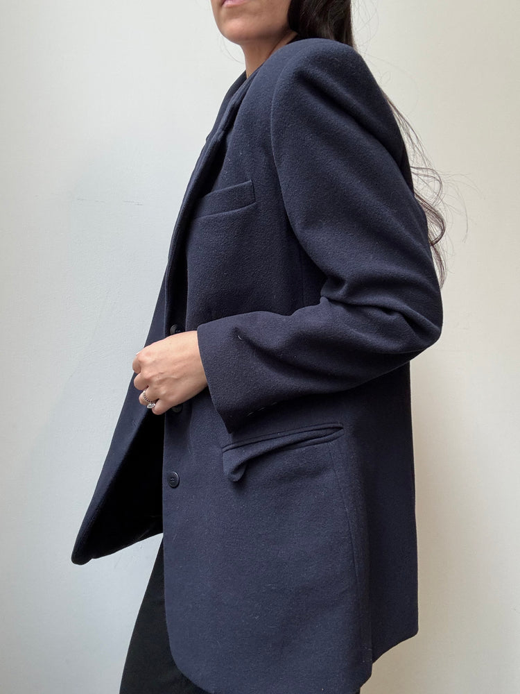 Vintage Navy Wool-Blend Tailored Blazer Size 10