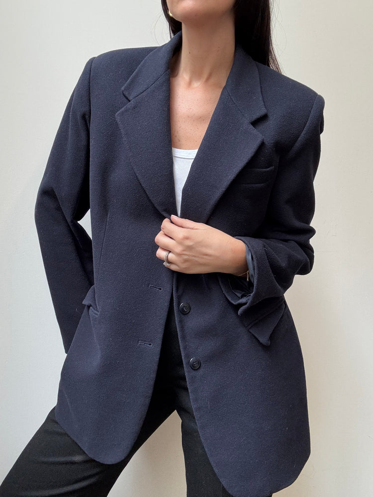Vintage Navy Wool-Blend Tailored Blazer Size 10