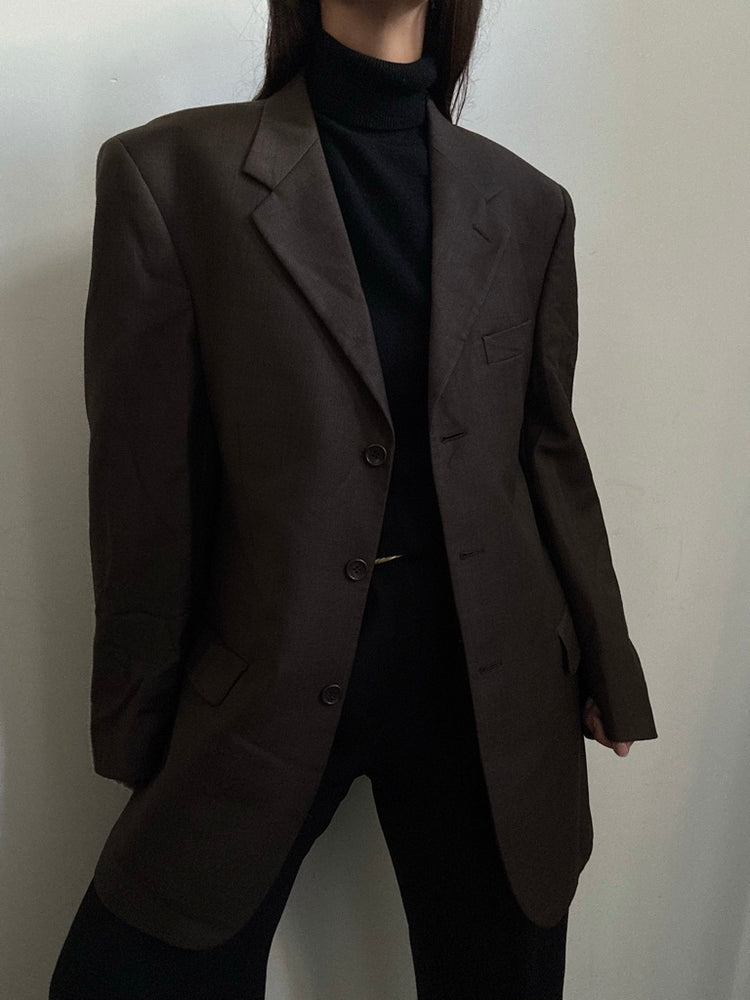 Vintage Italian Chocolate Brown Wool Blazer Size Large