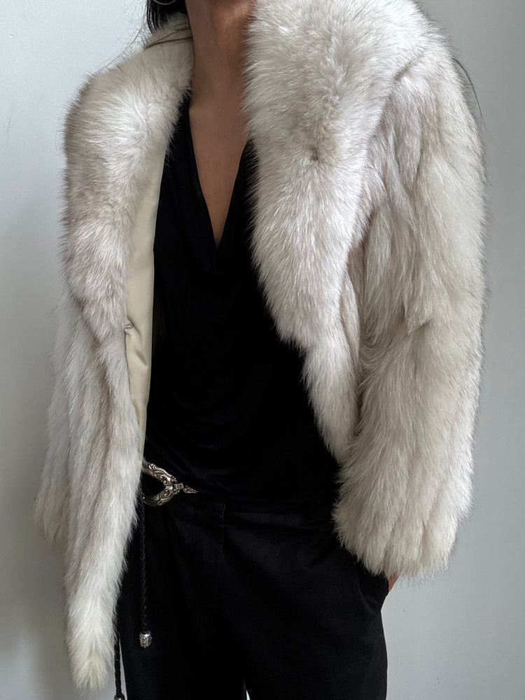 Vintage Silver Fox Fur Coat Size XS