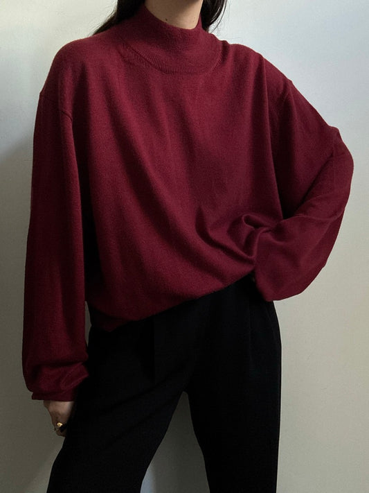 Vintage Red Merino Wool Mockneck Sweater Size XXL